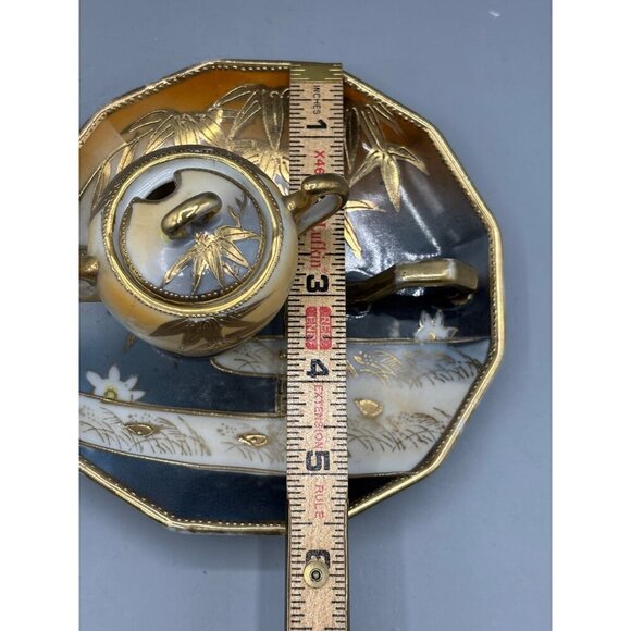 Vtg‎ Hand Painted Japanese Porcelain Sugar Bowl Handled Saucer Set Gold Bamboo - Picture 8 of 8